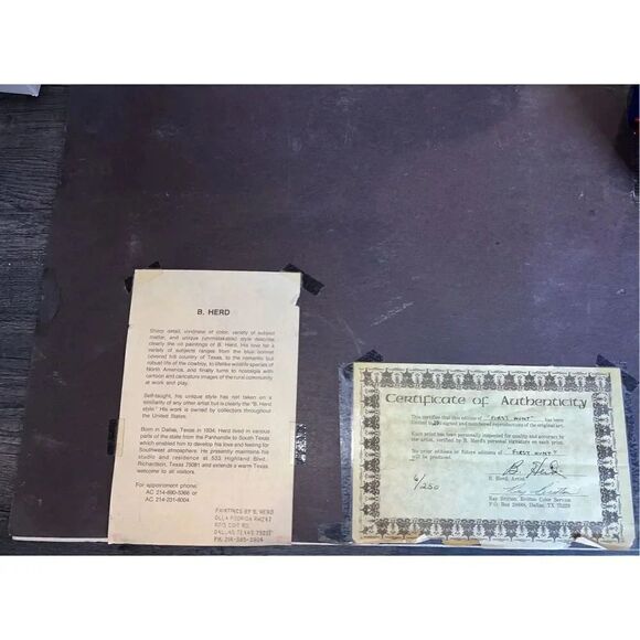 Vintage 1981 B Herd “First Hunt” Edition 6/250 Signed Painting with Authenticati - Picture 8 of 10